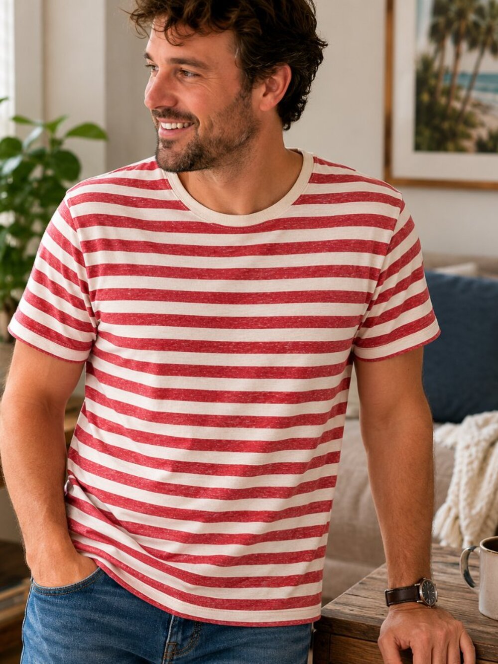 Mossimo Supply Co Red and White Striped Short Sleeve Tee